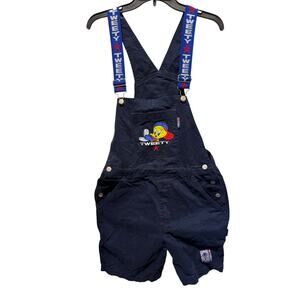 VTG Looney Tunes Tweety Bird Denim Shortalls Overalls Size S